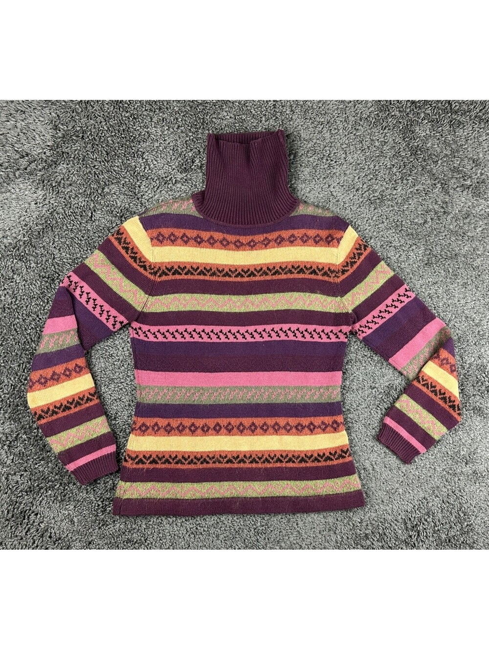 Harolds Womens Sweater M Multicolor Striped Fair Isle Turtleneck Mohair Blend